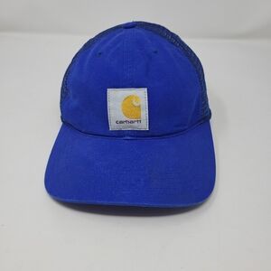 Carhartt Canvas Logo Snapback Mesh Back Trucker Hat Cap Blue